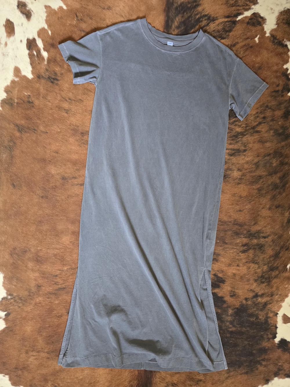 Old Navy Short-Sleeve Midi T-Shirt Dress Gray/blue Cotton Acid Wash Women - Picture 2 of 9
